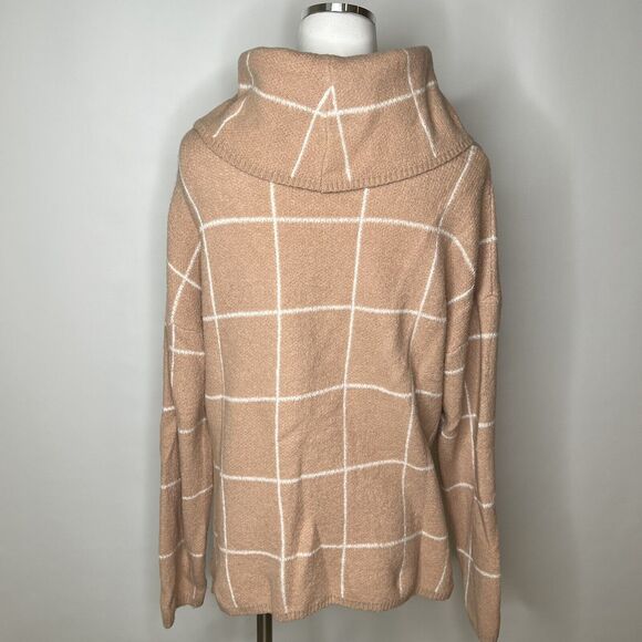Lulus Small Pullover Sweater Pink Windowpane Turtleneck Stretch Side Slit Womens - Picture 3 of 9